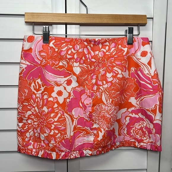 Lilly Pulitzer Callie Floral Ruffled Mini Skirt Size 0 Tango Orange - Picture 5 of 9